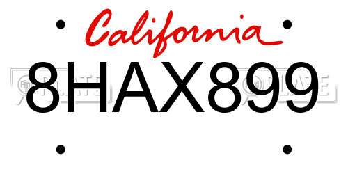 8HAX899 California License Plate
