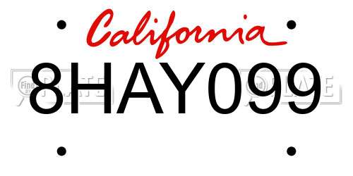 8HAY099 California License Plate