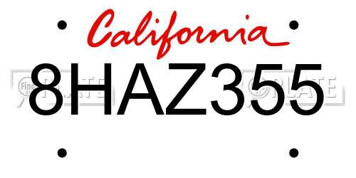 8HAZ355 California License Plate