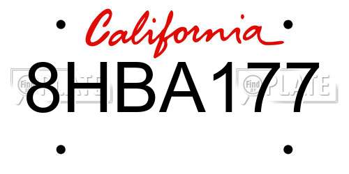 8HBA177 California License Plate