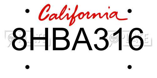 8HBA316 California License Plate