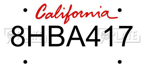 8HBA417 California License Plate