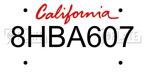 8HBA607 California License Plate