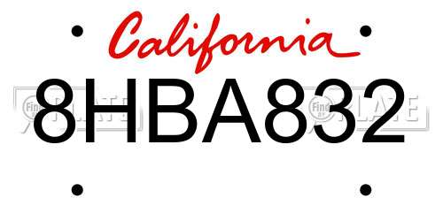 8HBA832 California License Plate