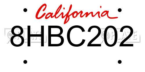 8HBC202 California License Plate