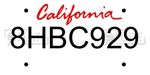 8HBC929 California License Plate