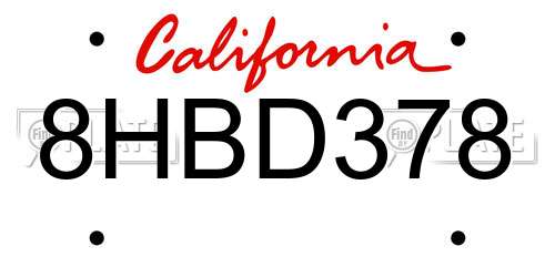 8HBD378 California License Plate
