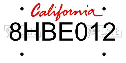 8HBE012 California License Plate
