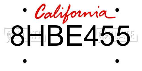 8HBE455 California License Plate