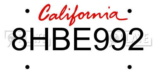 8HBE992 California License Plate