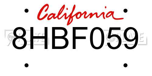 8HBF059 California License Plate