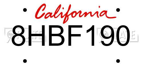 8HBF190 California License Plate