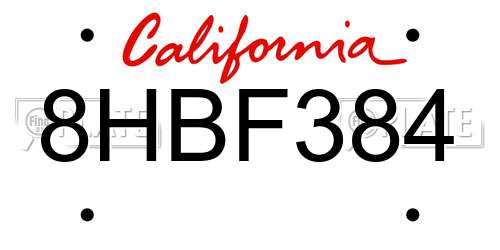 8HBF384 California License Plate