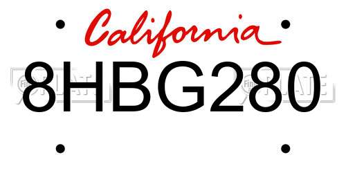 8HBG280 California License Plate