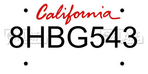 8HBG543 California License Plate