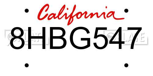 8HBG547 California License Plate