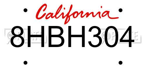 8HBH304 California License Plate