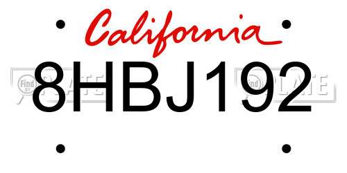 8HBJ192 California License Plate