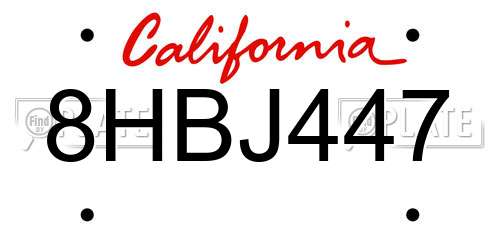 8HBJ447 California License Plate