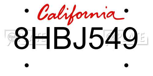8HBJ549 California License Plate
