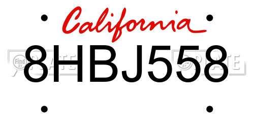 8HBJ558 California License Plate