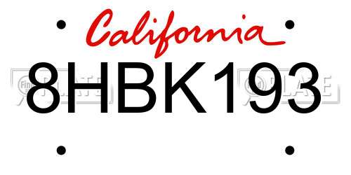 8HBK193 California License Plate