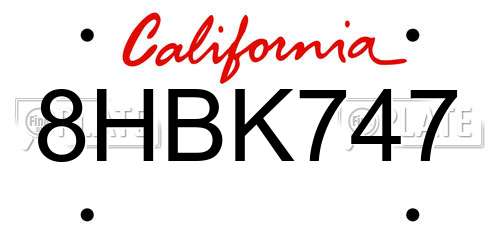 8HBK747 California License Plate