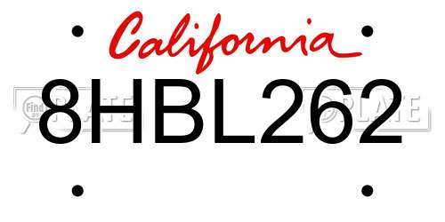8HBL262 California License Plate