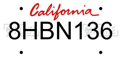 8HBN136 California License Plate