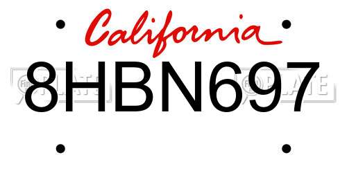 8HBN697 California License Plate