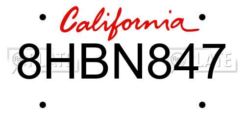 8HBN847 California License Plate