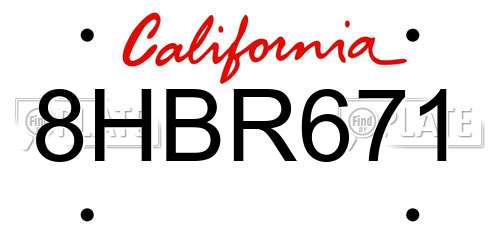 8HBR671 California License Plate