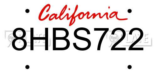 8HBS722 California License Plate
