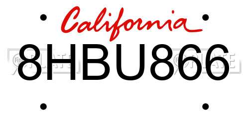 8HBU866 California License Plate