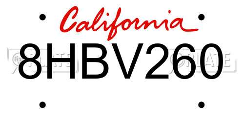 8HBV260 California License Plate