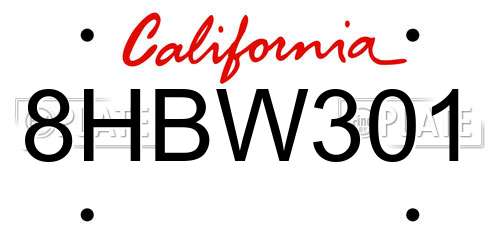 8HBW301 California License Plate