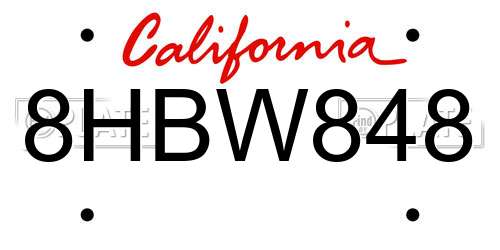 8HBW848 California License Plate