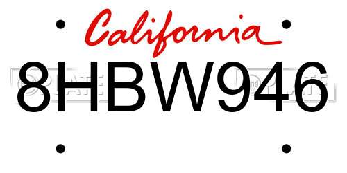 8HBW946 California License Plate