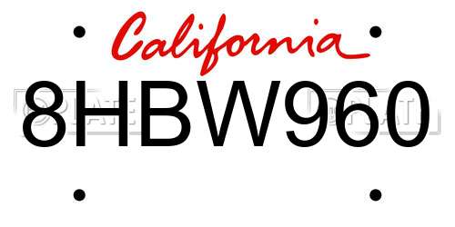 8HBW960 California License Plate