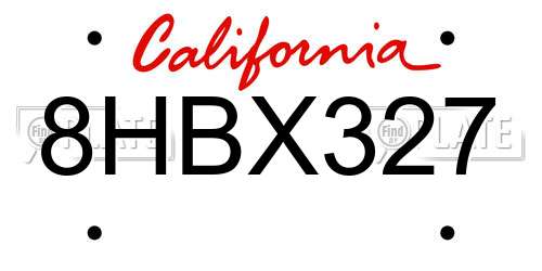 8HBX327 California License Plate