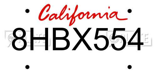 8HBX554 California License Plate