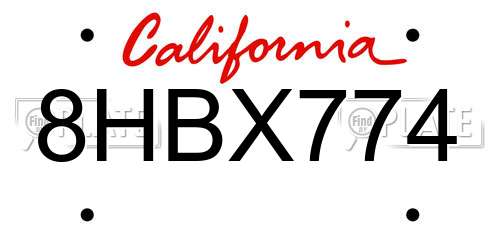 8HBX774 California License Plate