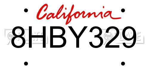 8HBY329 California License Plate