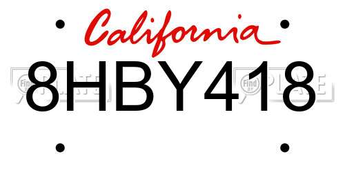8HBY418 California License Plate