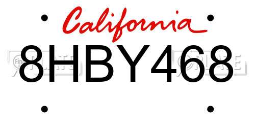 8HBY468 California License Plate