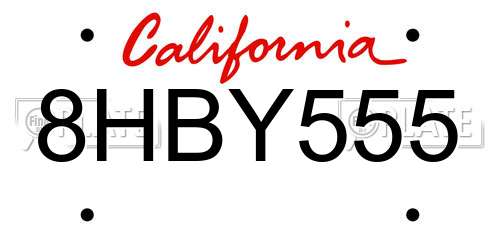 8HBY555 California License Plate