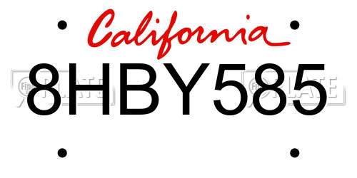 8HBY585 California License Plate