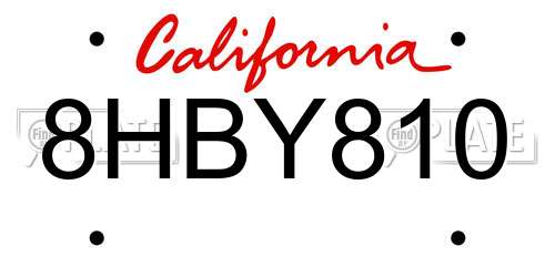 8HBY810 California License Plate