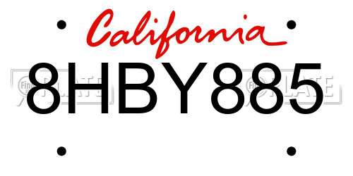 8HBY885 California License Plate