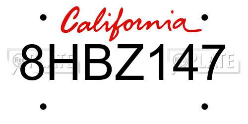 8HBZ147 California License Plate